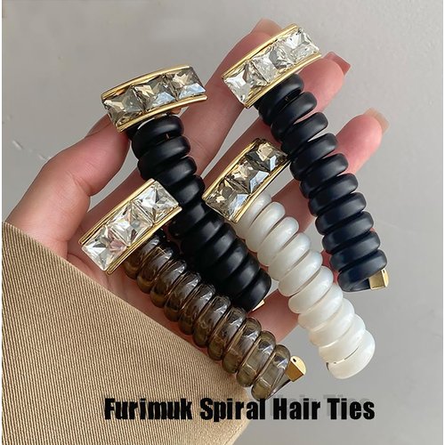 6Pcs Rhinestone Spiral Hair Ties Braided Telephone Wire Hair Bands for Women, Phone Cord Elastic Teleties Ponytail Holders Hair Accessories