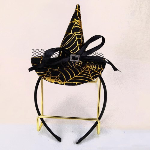Ecuupas Witch Hat Headband Gold Spider Web Hairband Halloween Party Birthday Hair Decoration for Women Girls Kids Cap Hair Hoop Headdress Head Accessories Head Wear Gifts…