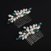 BERYUAN Peacock Green Rhinestone Pearls Wedding Hair Comb Pearls Bridal Wedding Headpiece Dainty Pearls Hair Comb Pearls Hair Side Comb Crystal Wedding Comb for Women Girls(2pcs) (peacock green)