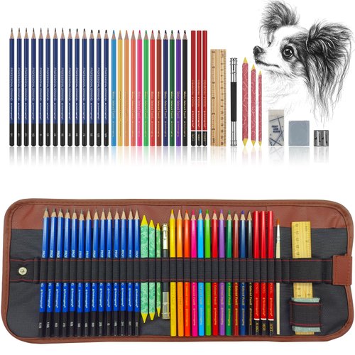 Drawing Sketching Kit Graphite Charcoal Pencils Premium Colored Pencils for Artists Beginners Ideal for Drawing Sketching Shading, Watercolors Pencils Paper Erasable 39Pcs Art Supply Kit Set