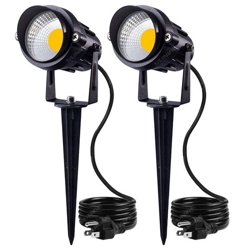 SUNVIE Outdoor Landscape LED Lighting 12W Waterproof Garden Lights COB Led Spotlights with Spiked Stand for Lawn Decorative Lamp US 3- Plug 3000K Warm White (2 Packs)