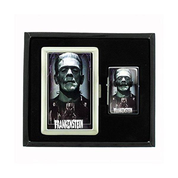 Frankenstein Boris Karloff Cigarette Case Oil Lighter Gift Set D-510