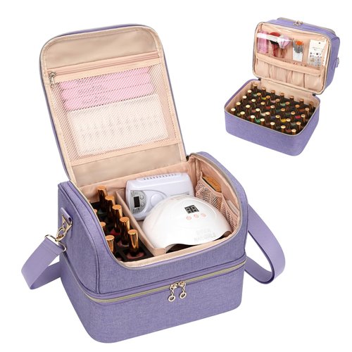 CUBETASTIC Nail Polish Organizer Case, Nail Supplies Storage Box Holds 45 Bottles Nail Polish & Nail Lamp, Travel Nail Tech Carrying Case, Nail Kit Bag For Nail Stuff & Manicure Tools