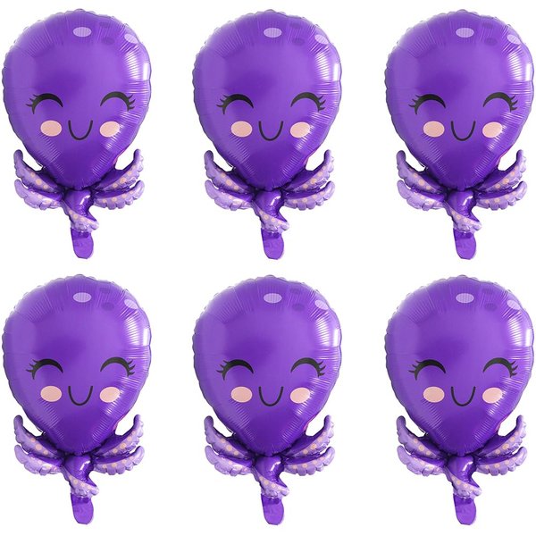 Cute Cartoon Octopus Balloon Ocean Animal Party Decorations, 6 Pack Purple Octopuses Mylar Balloons Under The Sea World Foil Balloons for Boys Girls Sea Underwater Animals Fish Party Supplies