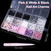 3D Assorted Pink White Black Bows Acrylic Nail Charms, Mix Rose Flower Bowknots Nail Charms Planet Star Butterfly Alloy Nail Gems Charms Round Pearls for Nail Art DIY Accessories