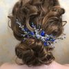 Aimimier Bridal Royal Blue Crystal Hair Comb and Earrings Sapphire Blue Pearl Hair Piece Set Prom Party Festival Wedding Hair Accessories for Women and Girls