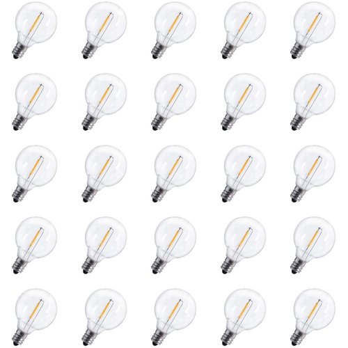 G40 Led Replacement Light Bulbs 1W Shatterproof Globe Bulb fits E12 Candelabra Screw Base, 1.5 Inch Dimmable Light Bulbs for Indoor Outdoor String Lights, Patio Cafe Decor, Warm White, 25 Pack