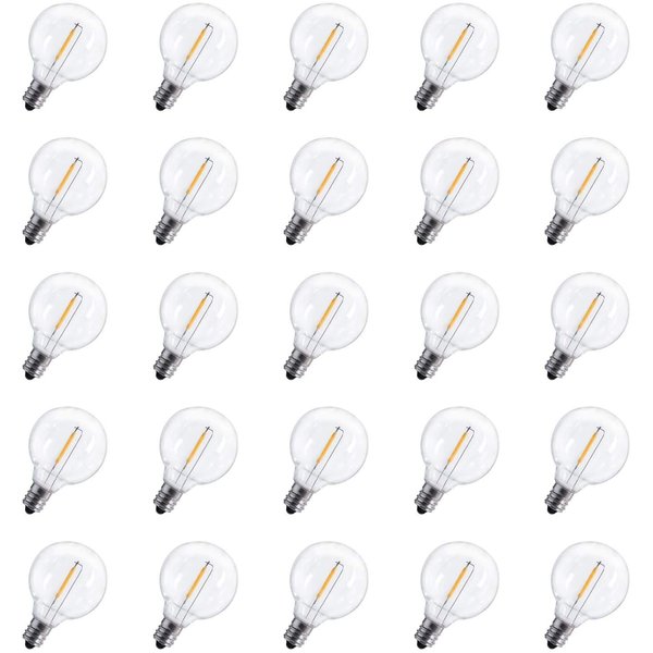 G40 Led Replacement Light Bulbs 1W Shatterproof Globe Bulb fits E12 Candelabra Screw Base, 1.5 Inch Dimmable Light Bulbs for Indoor Outdoor String Lights, Patio Cafe Decor, Warm White, 25 Pack