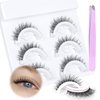 JIMIRE Self Adhesive Eyelashes Clear Pre-Glued Mink Lashes Fluffy Russian D Curl Strip Lashes Natural Look Like Eyelash Extensions Wispy Press-on Self- Adhesive Lashes 3 Pairs Pack