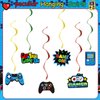 PLHDOR Video Game Birthday Party Decorations,Gaming Happy Birthday Banner Latex and Foil Gamer Balloons TableCloth Stickers Party Supplies for Boys Adults