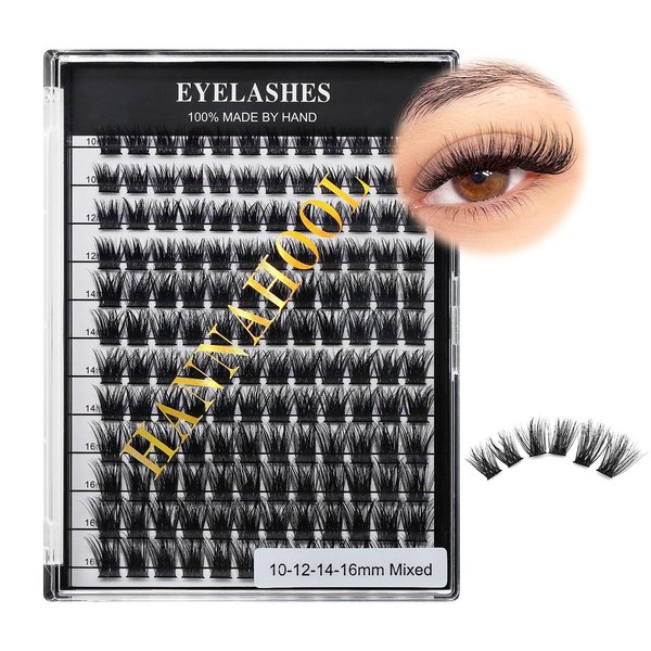 Hannahool Mixed 8-12-14-16mm/8-10-12-14mm/10-12-14-16mm/14-15-16mm Wide Stem Individual False Eyelashes Soft Lightweight Volume Eyelashes Extensions Makeup Cluster Lashes (mixed 10-12-14-16mm)