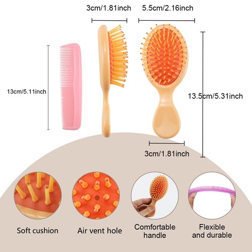 Jaxbo 18 Pcs Mini Travel Hair Brush,Colorful Wet and Dry Detangler Brush for Women Girls Toddler,Soft Bristles Brush with Waterproof Hair Ties