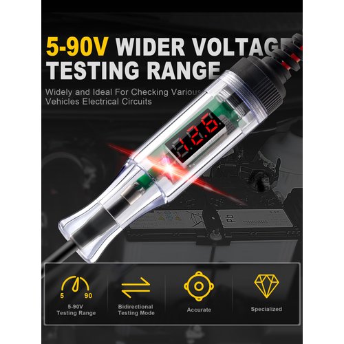 WINAMOO Test Light Automotive 5-90V Digital LED Circuit Tester with Voltage Display, Auto Bidirectional Voltage Tester, Electric Test Pen with Extended Spring Wire & Probe for Car RV Fuse Checker
