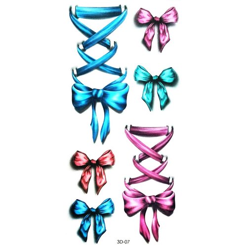 Tattoos 2 Sheets Red Blue Pink Bow Ribbon Cartoon Tattoo Vintage Style Art Body Temporary Tattoos Fake Waterproof Removable Stickers Party for Kid Teens Men Women (13)