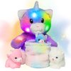 Hopearl LED Plush Cat with Removable Bucket Lighting Up Stuffed Mommy Cat with 3 Baby Kittens in The Basket Floppy Stuffed Animal Playset Night Lights Glow in The Dark Birthday Gifts for Kids, 12''