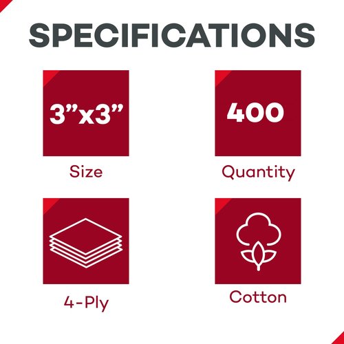 Dealmed 3" x 3" Non-Woven Gauze Sponge - 4-Ply All-Purpose Non-Sterile Gauze Pads, Absorbent Dental Gauze Wound Care Product for First Aid Kit/Medical Facilities, 200 Count (Pack of 2)