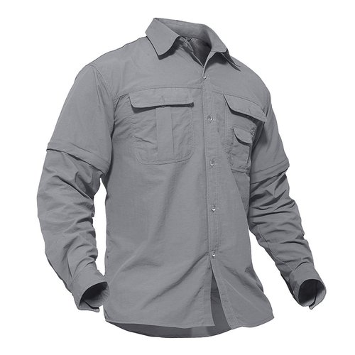 TACVASEN Men's Breathable Quick Dry UV Protection Solid Convertible Long Sleeve Shirt Light Grey, L