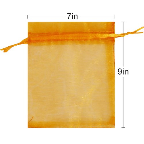 Lautechco 100Pcs Organza Bags 7x9 inches Orange Organza Gift Bags Small Mesh Bags Drawstring Gift Bags Christmas Drawstring Organza Gift Bags (7x9 inches Orange)