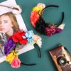 WILLBOND 3 Pcs Mexican Rose Flower Crown Headband Easter Mardi Gras Headpiece Cosplay Headgear for Party (Charming Colors)