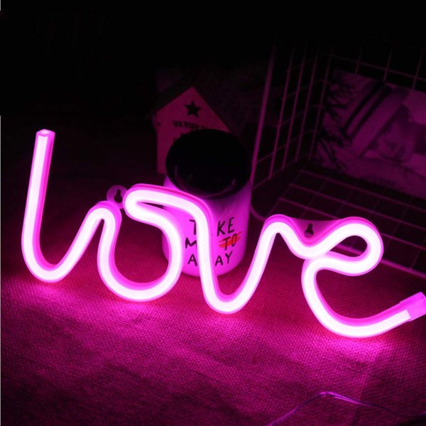 MorTime LOVE LED Neon Light Sign for Party Supplies, Girls Room Decoration Accessory, Table Decoration (Pink Love)