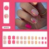 Square Press on Nails Short Flower Fake Nails Full Cover Colorful Acrylic Nails with Red Yellow Flower Designs Stick on Nails Glossy Artificial Nails Acrylic Nails for Women Girls 24pcs