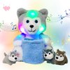 Hopearl LED Musical Stuffed Husky with Removable Bucket Lighting Up Singing Plush Toy Playset Mommy Dog with 3 Baby Puppies in The Basket Adjustable Volume Lullaby Animated Soothe Gifts for Kids, 10''