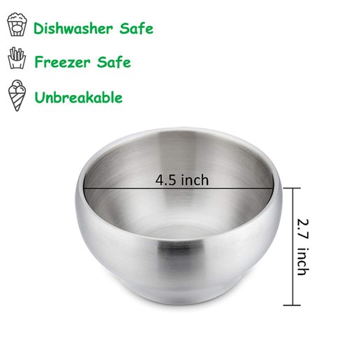 E-far Bowls for Kids Toddlers, 12 Ounce Double-deck 18/10 Stainless Steel Bowls for Baby Children, Healthy & Matte Finish, Insulated & Shatterproof - Set of 4