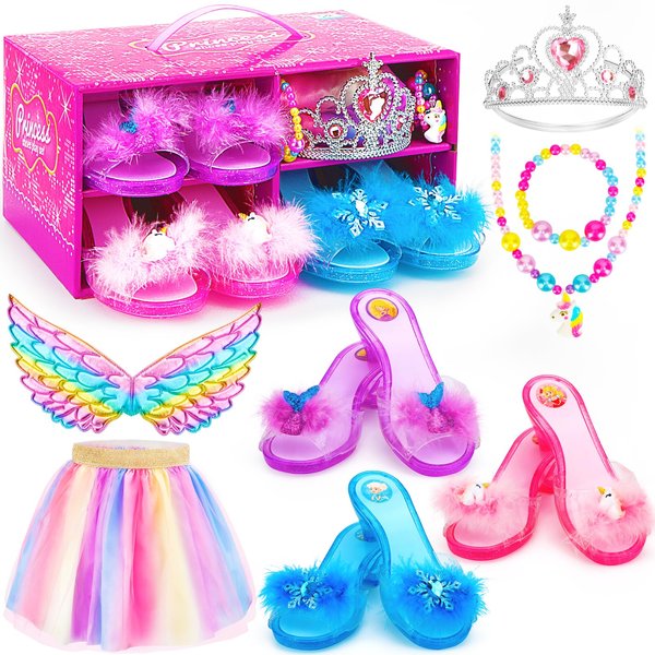 LIMIROLER Princess Dress Up Shoes Set, Girls Dress Up Shoes Toys Kit, Princess Pretend Role Play Costumes Set, Birthday Christmas Party Gifts for Toddler Little Girls Aged 3-6 Years Old