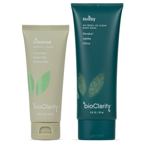 BioClarity Vegan Face Cleanser & Body Wash | Gentle Green Tea & Cucumber Cleanse + Exfoliating & Moisturizing Body Wash Bundle | 100% Vegan Skincare