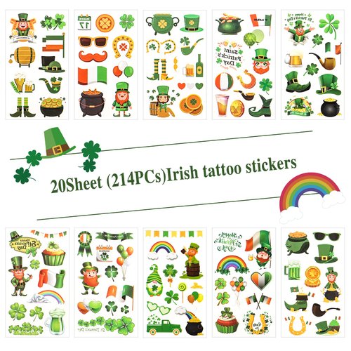 St. Patrick's Day Temporary Tattoos, Clover Fake Tattoos Face Body Tattoos Stickers for St. Patrick's Day Party favors Supplies Apparel Accessories