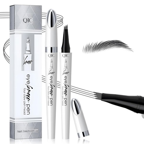 Kaemgyyd 2024 New Microblading Eyebrow Pen, 3D Waterproof Magic Eyebrow Pencil, Natural Brow Pencils for Women with 4-Fork-Tip,Last All-Day (Gray)