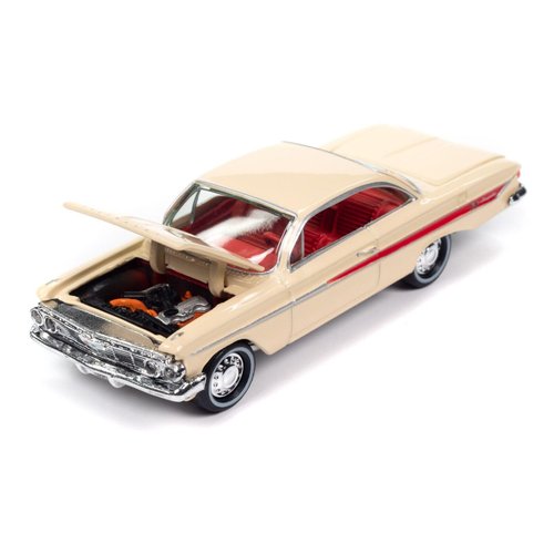 1961 Chevy Impala SS 409 Coronna Cream w/Red Stripes and Interior Classic Gold Collection 2023 Release 2 Limited Edition 3172 Pieces Worldwide 1/64 Diecast Model Car Johnny Lightning JLCG032-JLSP353A