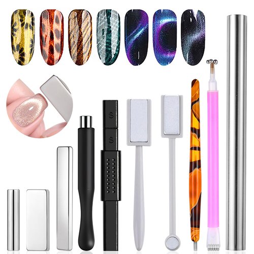YECIRALA 10Pcs Cat Eye Magnet for Nails 3D Cat Eye Nail Art Magnet Strong Pen Double Head Cat Eye Magnet Stick Cat Eye Gel Nail Polish Magnet Manicure Tool For Nails Double-Head Nail Magnetic Stick