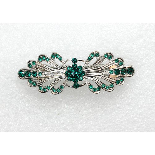 Faship Gorgeous Green Rhinestone Crystal Small Floral Hair Barrette Clip