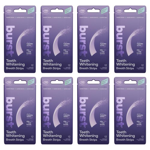 Burst Teeth Whitening Breath Strips (Polar Mint/8 Pack) | Kills 93% of Bad Mouth Germs | Up to 4 Shades Whiter in One Use | Easy to Apply/Quick Dissolving