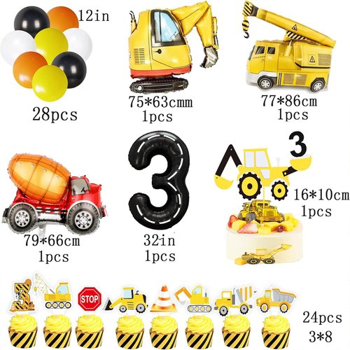 90 Pcs Dump Truck Party Decorations for Boys Baby .Construction 3rd Birthday Party Supplies，Construction 3rd Birthday Party Supplies for Boys, Construction Birthday Party Supplies for 3 Year Old Boy