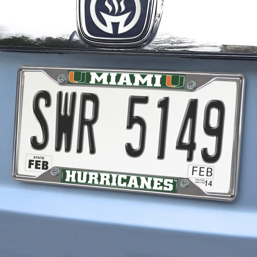 FANMATS 14913 Miami Hurricanes Chrome Metal License Plate Frame, Team Colors, 6.25in x 12.25in