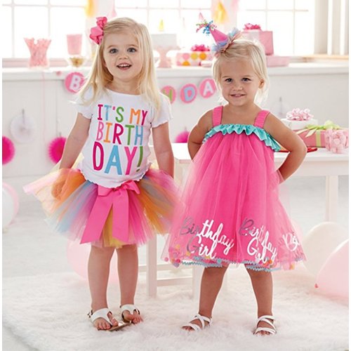 Girls'It's My Birthday Print Shirt Tutu Skirt Dress Outfit Set (White Long Sleeve, 3-4 Years)