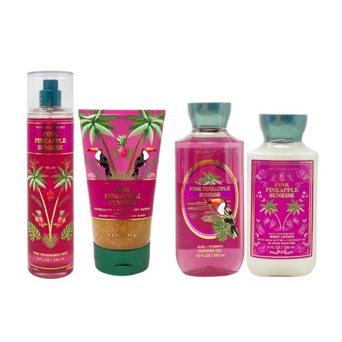 Generic Bath and Body Work Pink Pineapple Sunrise - Deluxe Gift Set - Fragrance Mist, Body lotion, Shower Gel and Body Scrub
