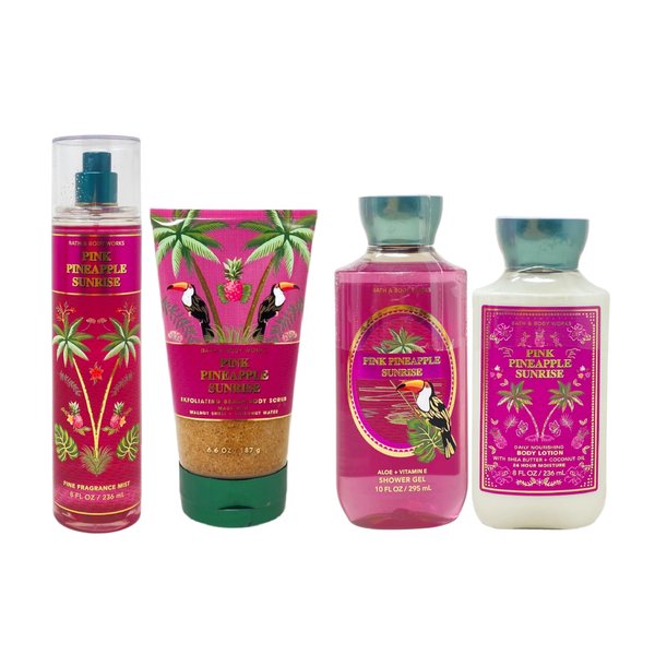 Generic Bath and Body Work Pink Pineapple Sunrise - Deluxe Gift Set - Fragrance Mist, Body lotion, Shower Gel and Body Scrub
