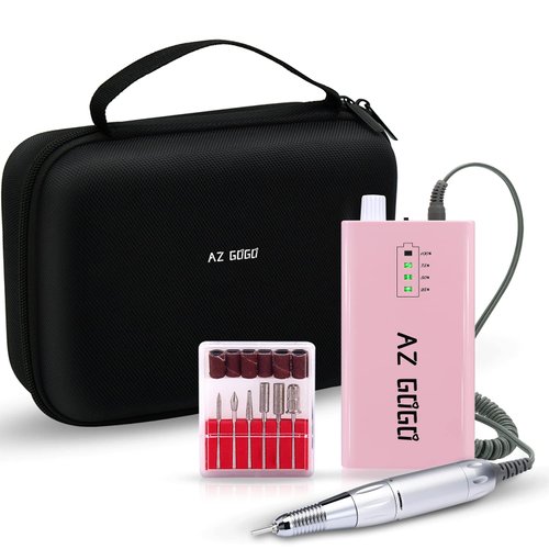 Cordless Nail Drill, AZ GOGO 30000RPM Rechargeable Portable Electric Nail Drill Machine for Gel Acrylic Nails - Efile Manicure/Pedicure Kit with EVA Bag (Blue)