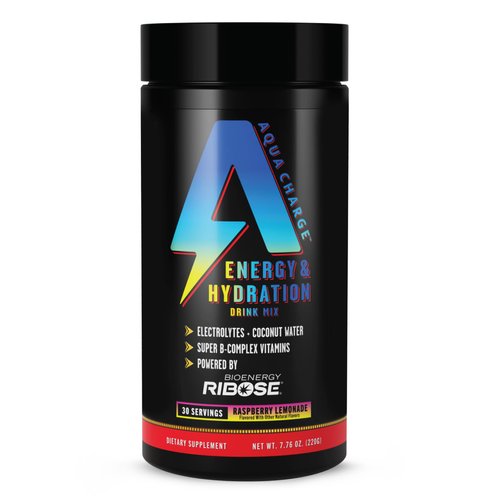 Grab The Gold Aqua Charge Energy & Hydration Drink Mix with Electrolytes (1 Bottle = 30 Servings) Raspberry Lemonade Flavor, Pre/Post Workout Recovery, Sugar-Free, Gluten-Free