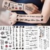 TASROI 18 Sheets Black Inspired Quotes Temporary Tattoos For Women Kids Children Long Lasting Letter Alphabet Words Fake Tattoo Stickers Birds Cross ECG infinity Moon Star Neck Arm Tatoo For Men Adult