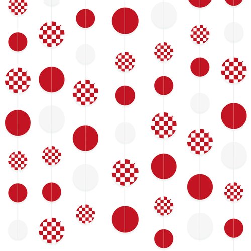 Red Party Decorations White Red Checkered Circle Dots Streamer Hanging Paper Polka Dot Garland for Birthday Baby Shower Wedding Bachelorette Christmas Carnival Circus Picnic Party Decorations Supplies