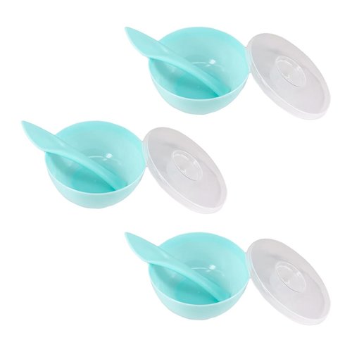3 Sets Plastic Facial Mask Mixing Bowl with Plastic Spatula and Lid Facemask Bowl Mud Mask Mixing Bowl DIY Skin Care Mixing Tool Kit for Lady Women Home Beauty Salon Use, Blue