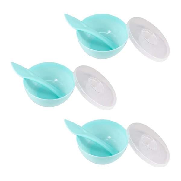 3 Sets Plastic Facial Mask Mixing Bowl with Plastic Spatula and Lid Facemask Bowl Mud Mask Mixing Bowl DIY Skin Care Mixing Tool Kit for Lady Women Home Beauty Salon Use, Blue