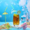300 Pcs Umbrella Parasol Drinking Straws Luau Party Decorations Bendable Hawaiian Cocktail Straws with Umbrella Disposable Drinking Straws for Summer Beach, Hawaiian Party Decorations