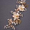 Teyglen Hair Comb, Wedding Gold Rhinestones Flower Leaf Crystal Pearls Hair Comb, Bridal Headband Hair Accessories, Hair Pieces for Women Bride Girls (Gold, 24 * 6.5cm/9.44 *2.6 inches)
