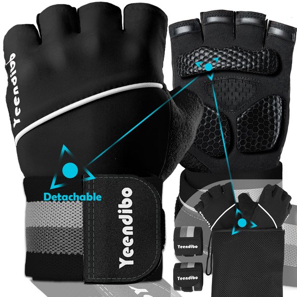 Yeendibo All-Around Workout Gloves, Profeesional Weight Lifting Gloves with Detachable Wrist Strap, Full Protection and High Flexibility, Great for Gym Exercise, Hand Support & Weightlifting