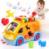 Toy Cars for 1 Year Old Boy Gifts Baby Toys 12-18 Months, Musical Learning Toys for Toddlers 1-3, Educational Baby Bus with Animal Blocks, Christmas Birthday Gift for 1 2 3 4 Year Old Boys Girls Kids